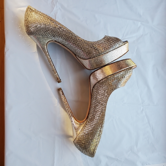Jimmy Choo Peep-Toe Metallic 5" Stiletto heels Silver Italian 37 (US 7) - Picture 3 of 10